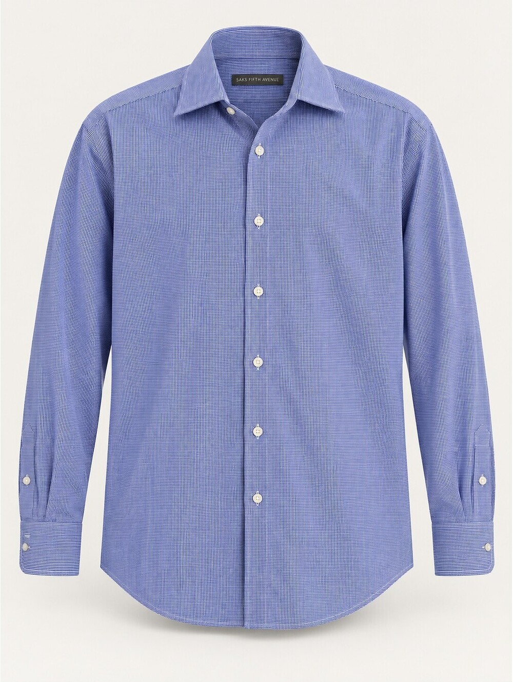 Saks Fifth Avenue Men's L Blue White Gingham Cotton Dress Shirt